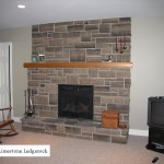 brown limestone ledgerock fireplace