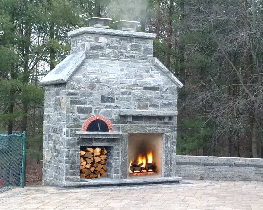 Elite Blue Granite Outdoor Fireplace and Pizza Oven