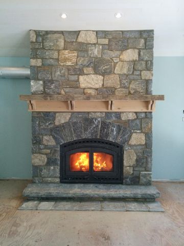 harvest gold with granite tumbled squared fireplace