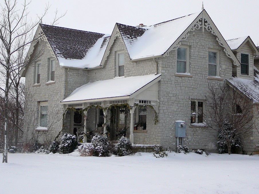 white to grey limestone house